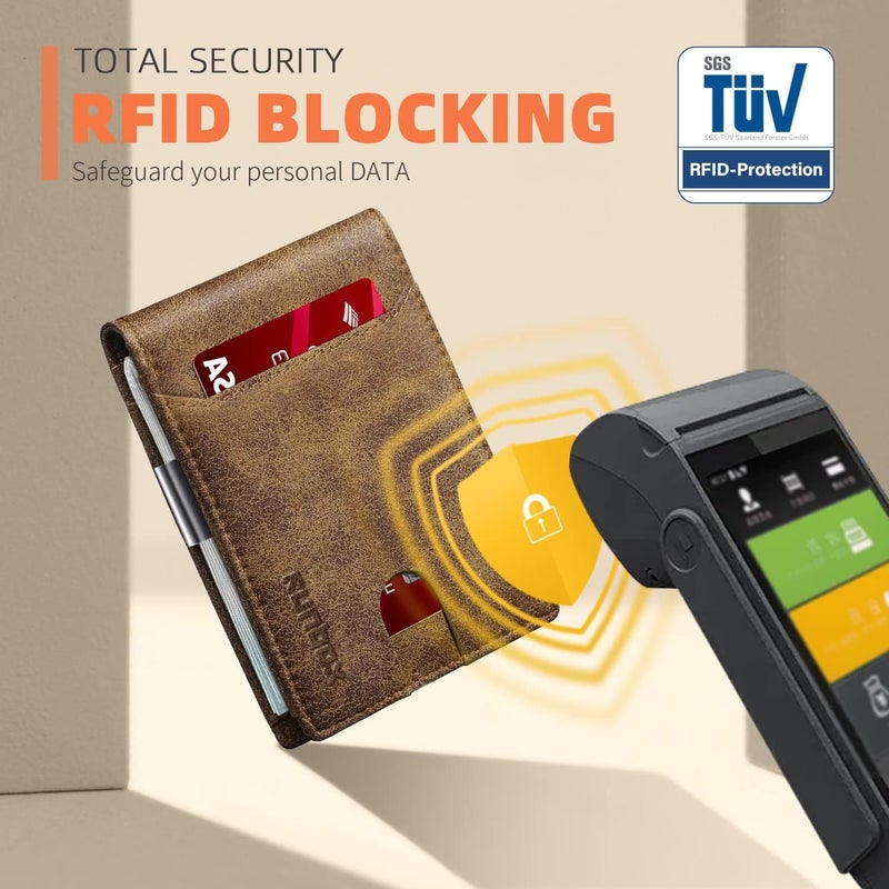 RUNBOX محافظ نقود للرجال، محفظة جلدية رفيعة للرجال، محفظة جيب أمامية مانعة لتقنية RFID، حامل بطاقات ائتمان رفيع مع صندوق هدايا - Image 4